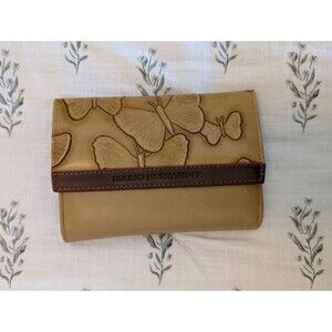 Designer Mario Hernandez Tan Brown Leather Butterfly Trifold Wallet